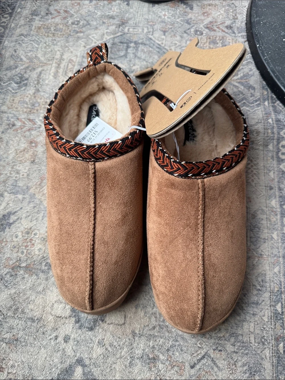 Dakine Tan Suede Slip-On Loafers with Patterned Collar